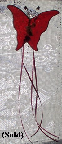 Ruby Red Rough Rolled Stained Glass Butterfly by Long Meadow Farms