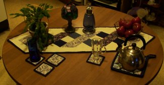 Table Runners and Quilted Coasters in matching sets to Potholders now available
